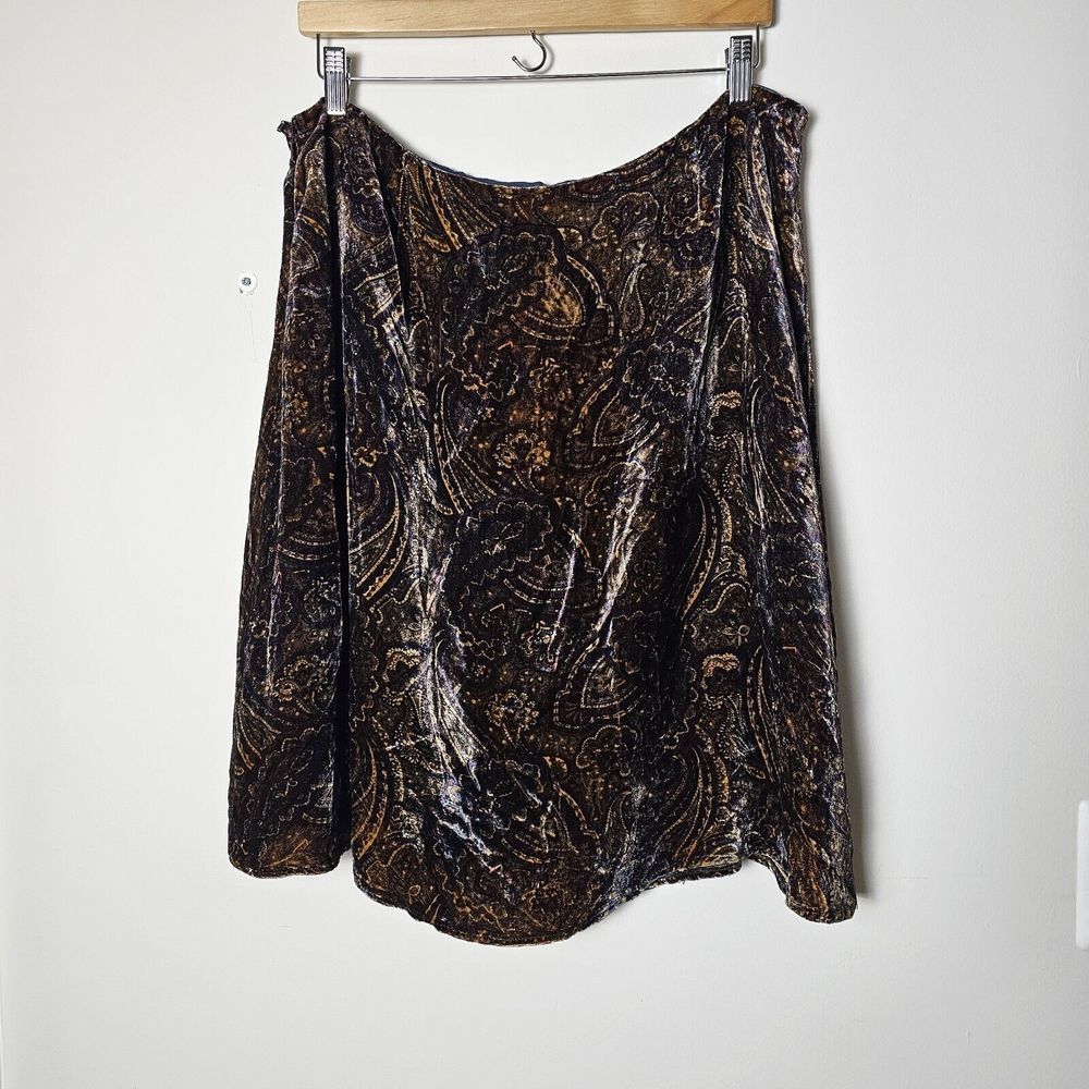 Lauren Ralph Lauren Silk Velvet Skirt 16W Paisley Brown Lining Knee Length Party - Picture 2 of 7